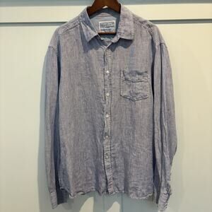 Blue Harbour Linen Shirt‎ Men XL Blue White Striped Marks & Spencer Beach Resort